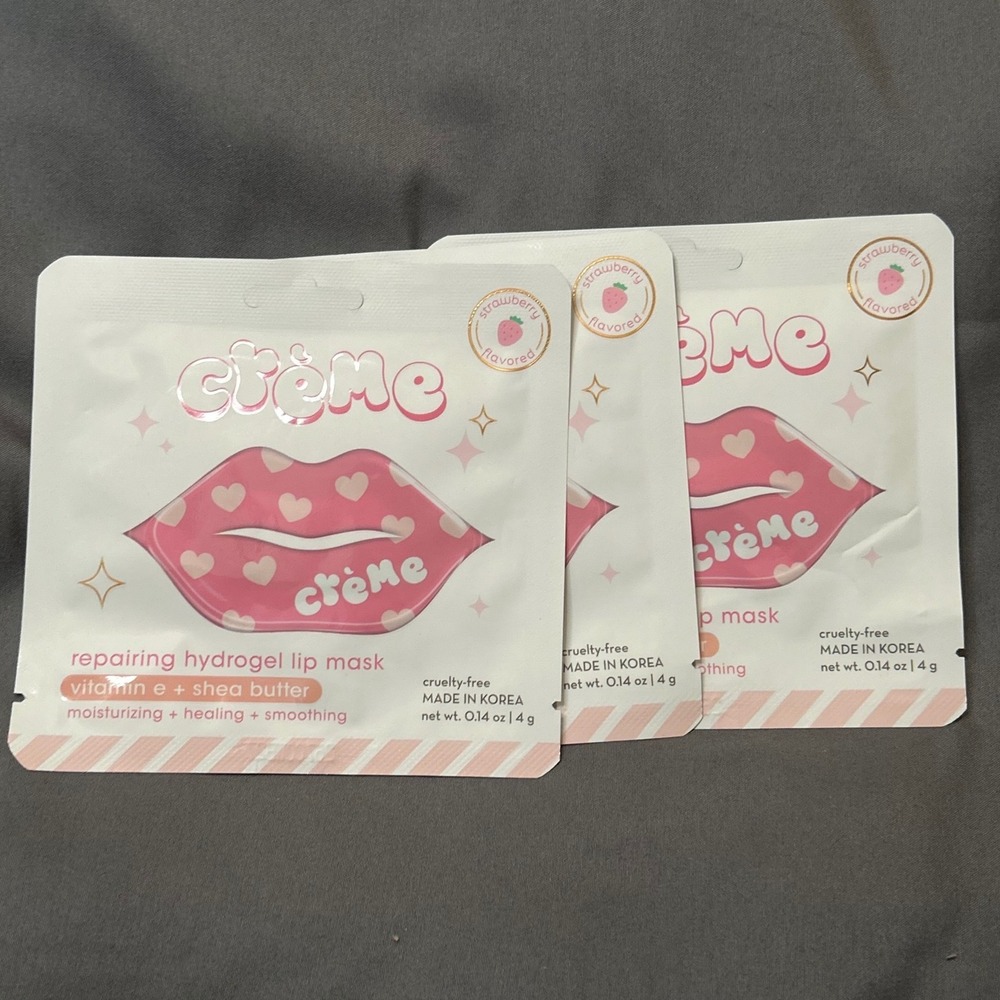 The Creme Shop Repairing Hydrogel Lip Mask Strawberry Vitamin E Shea Butter 3 PK
